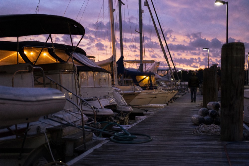 Boats on the Seine at dusk, no text, no logos, no people
