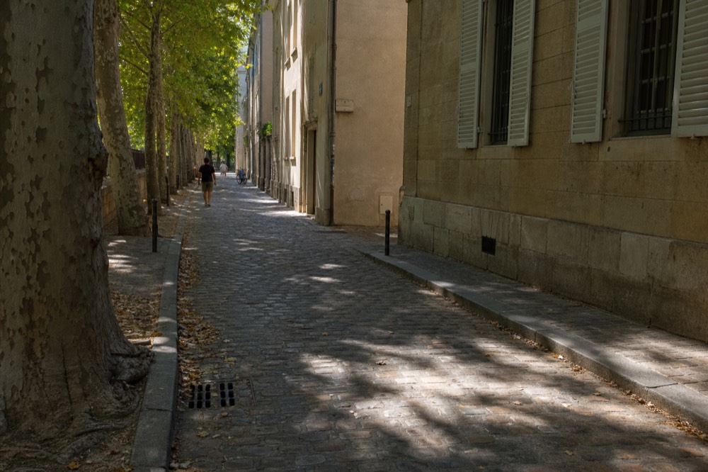 Cobblestone street on Ile de la Cite in Paris, no text, no logos, no people