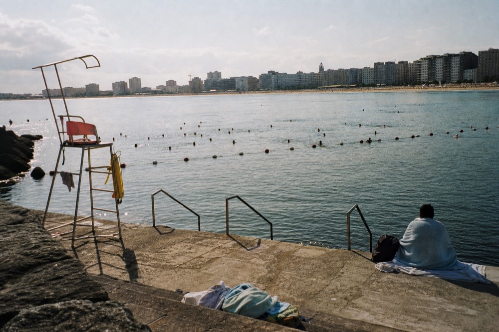 Swimmers at a marked urban swimming area on the Seine in Paris, no text, no logos, no people