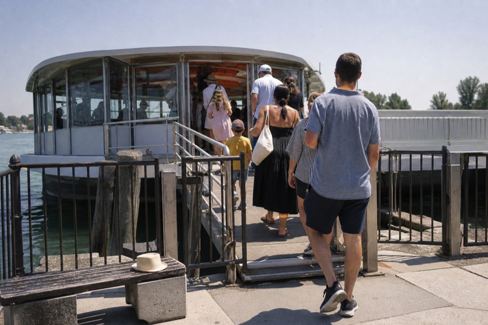 Passengers boarding a glass-sided sightseeing boat on the Seine, no text, no logos, no people